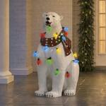 Polar Bear Statue with Festive Christmas Lights and Illuminated Scarf