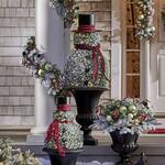Pre-Lit Flocked Snowman Topiary Decorations