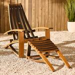 Reclaimed Bourbon Barrel Adirondack Chairs with Footrests and a Table