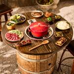 Reclaimed Wine Barrel Korean BBQ Grill and Hotpot Table