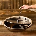 Reclaimed Wine Barrel Korean BBQ Grill and Hotpot Table