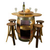 Reclaimed Wine Barrel Table With Lazy Susan, Storage, and Stave Stools