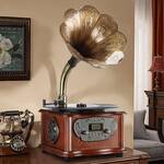 Retro Modern Gramophone Turntable With Copper Horn