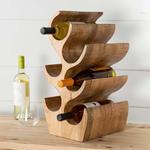 Sculptural Mango Wood 6-Bottle Wine Rack
