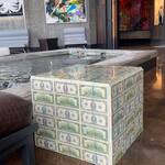 Shrink-Wrapped Million Dollar Money Cube Table