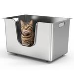 Sleek High-Sided Stainless Steel Cat Litter Box
