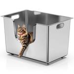 Sleek High-Sided Stainless Steel Cat Litter Box