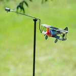 Solar-Powered Flying Biplane Garden Stake