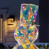 Sparkling Modern Angular Iridescent Reindeer and Snowman Statues