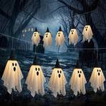 Spooky Bedsheet Ghost String Lights with Witch Hats