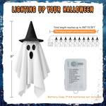 Spooky Bedsheet Ghost String Lights with Witch Hats