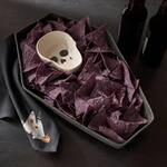 Spooky Stoneware Coffin Serving Platter and Skull Bowl