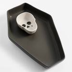 Spooky Stoneware Coffin Serving Platter and Skull Bowl