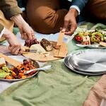 Stainless Steel Picnic Plate Set with Bamboo Chopping Board Lid