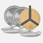 Stainless Steel Picnic Plate Set with Bamboo Chopping Board Lid