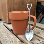 Terracotta Flower Pot Coffee Mug and Shovel Spoon