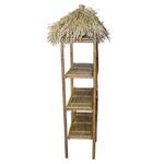 Tropical Bamboo Bookcase with a Dried Palm Leaves Palapa Roof