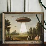 UFO Alien Abduction Victorian Landscape Altered Art Print