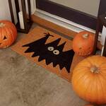 Whimsical Black Bat Doormat With Glow-in-the-Dark Eyes