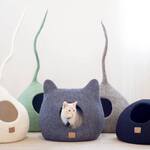 Whimsical Cat Ears Felted Wool Cat Cave