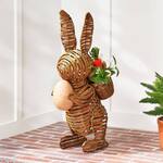 Whimsical Hand-Woven Spring Bunny Statue Porch Decor