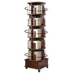 Wooden 5-Tier 360-Degree Rotating Bookshelf on Wheels
