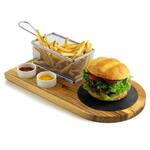 Yukon Glory Burger Serving Set - Acacia Wood Platter and Fry Basket