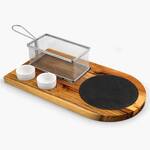 Yukon Glory Burger Serving Set - Acacia Wood Platter and Fry Basket