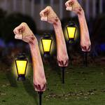 Zombie Arms Holding Lanterns - Spooky LED-Illuminated Pathway Lights