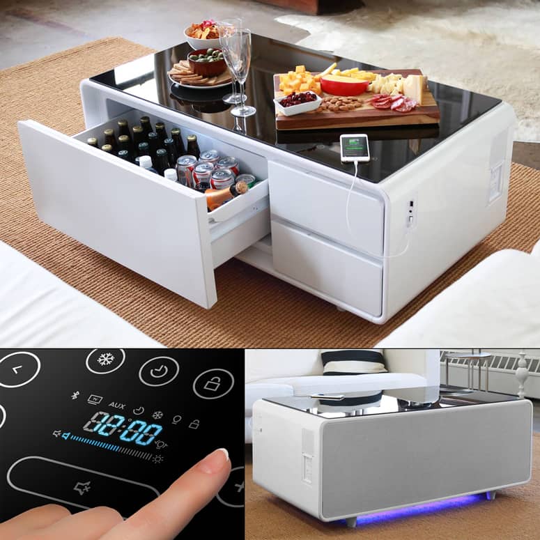 Sobro Smart Coffee Table Mini Fridge, Speakers, LED Lighting, and