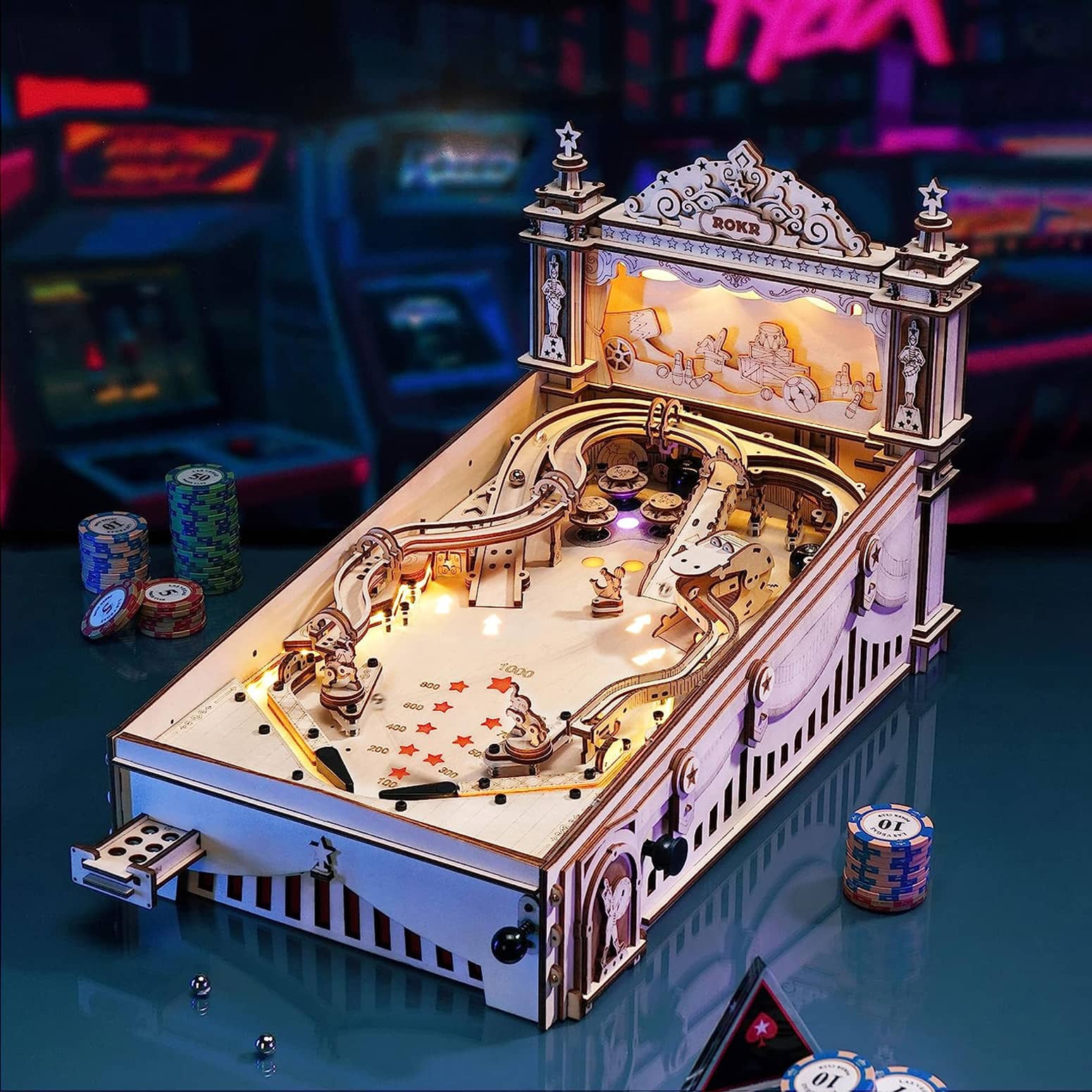 3D Wooden Puzzle Pinball Machine