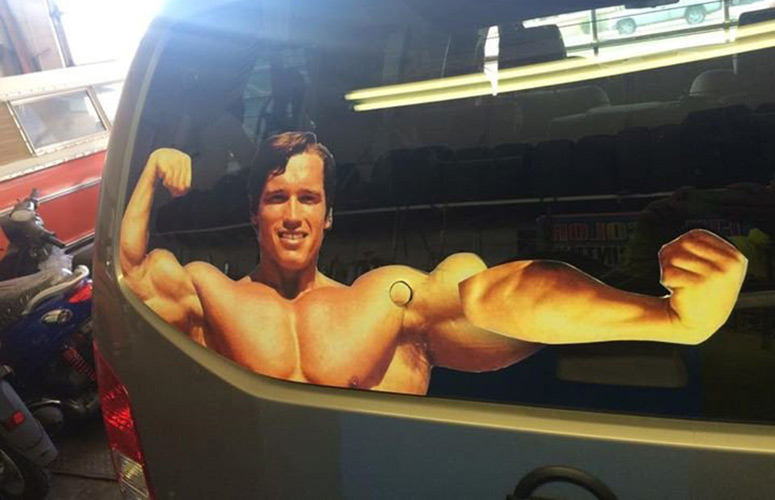 Arnold Schwarzenegger Flexing Rear Window Wiper Decal