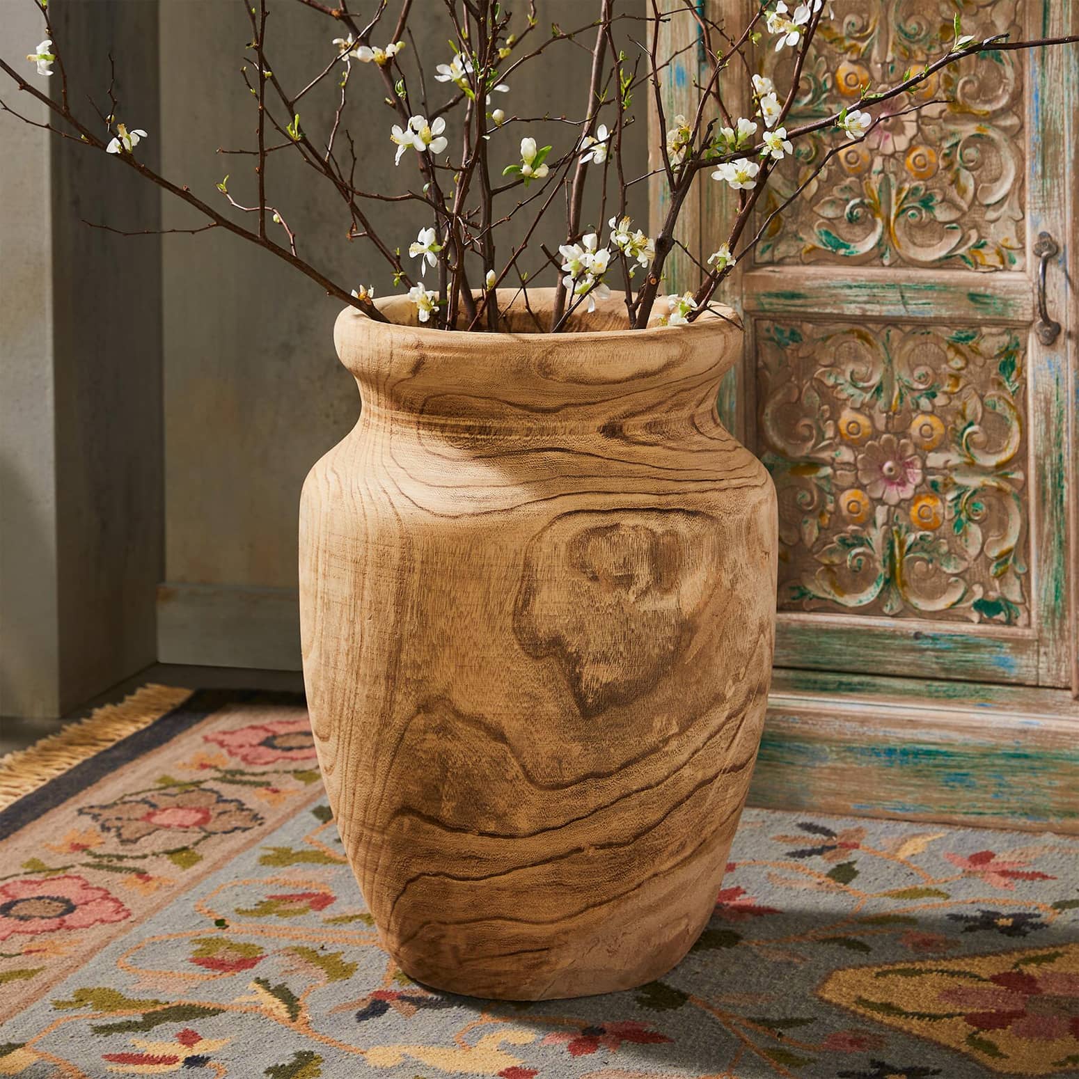 Astelle Hand-Carved Wooden Urn Vessel