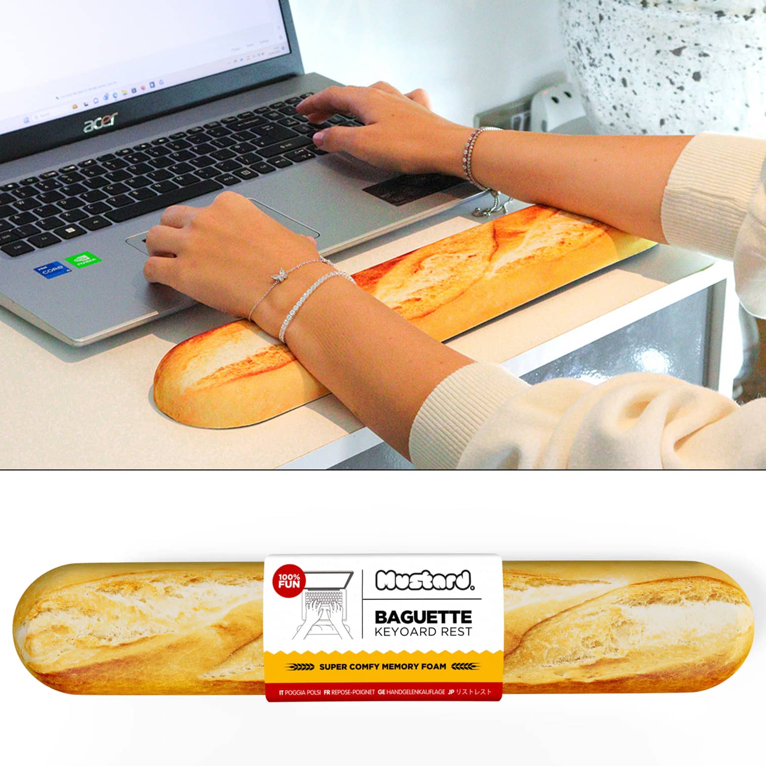 Baguette Memory Foam Keyboard Wrist Rest