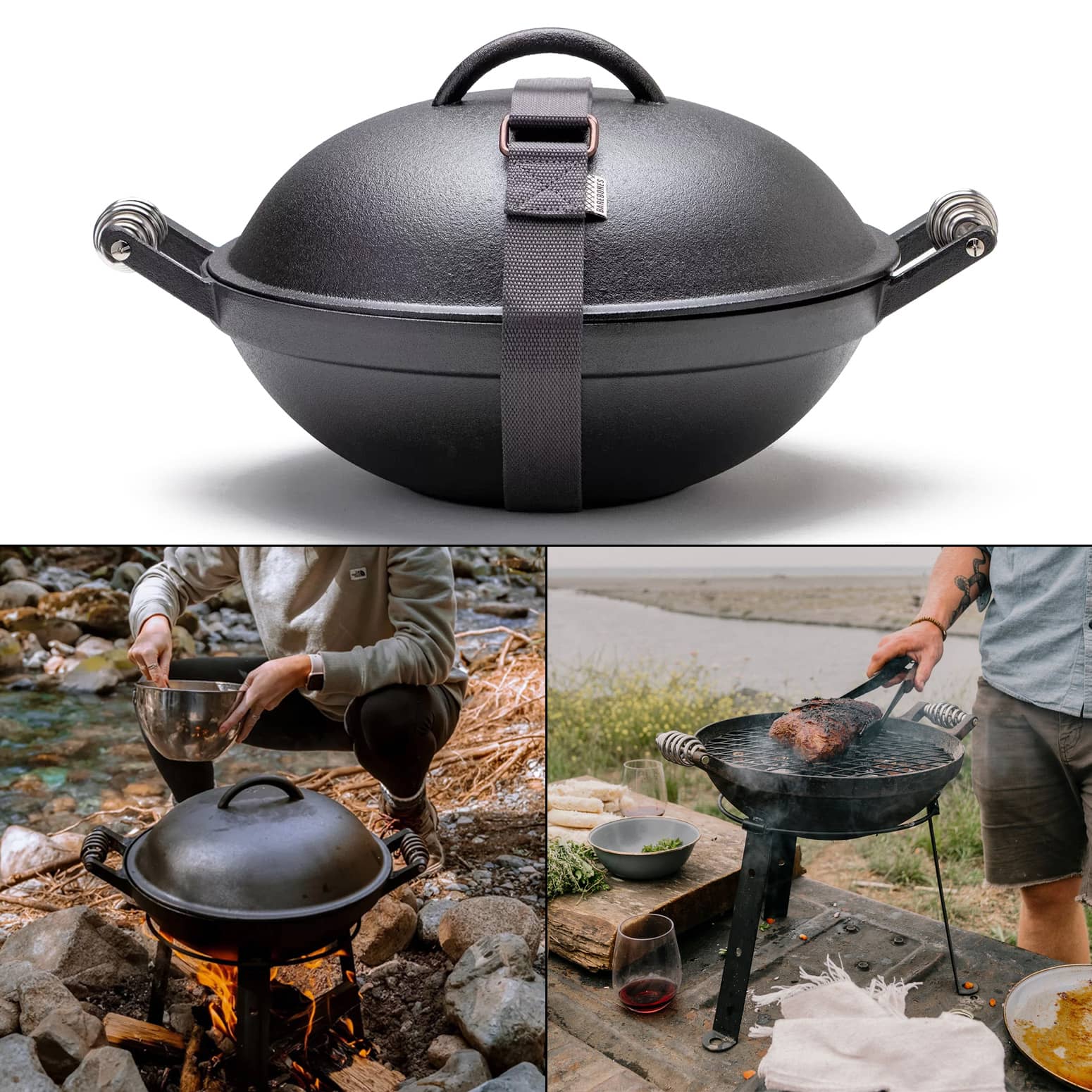 Barebones All-In-One Portable Cast Iron Grill, Wok, Griddle, and More