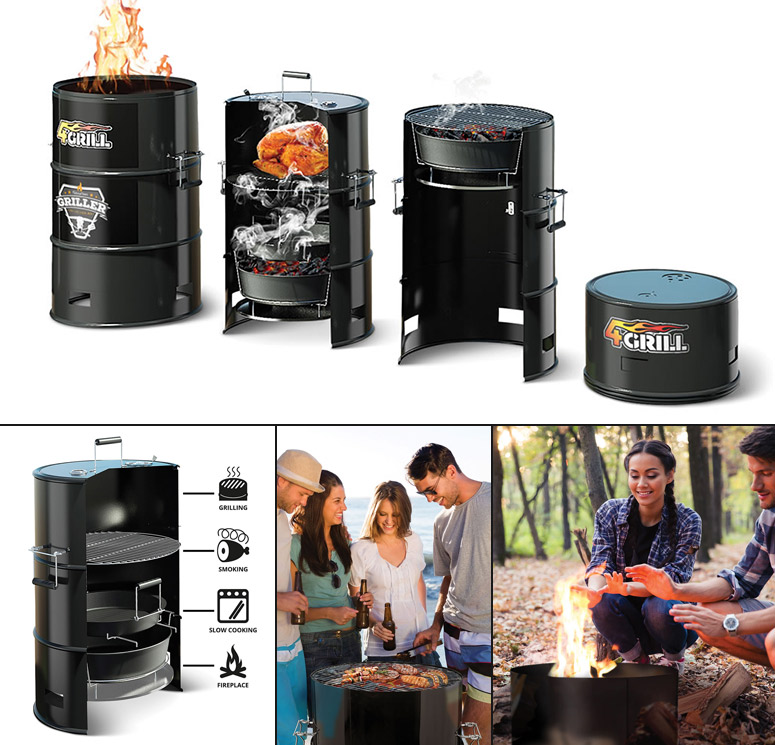 Batavia 4Grill BBQ Barrel - 4-in-1 Charcoal Grill, Smoker, Slow Cooker, and Fire Pit