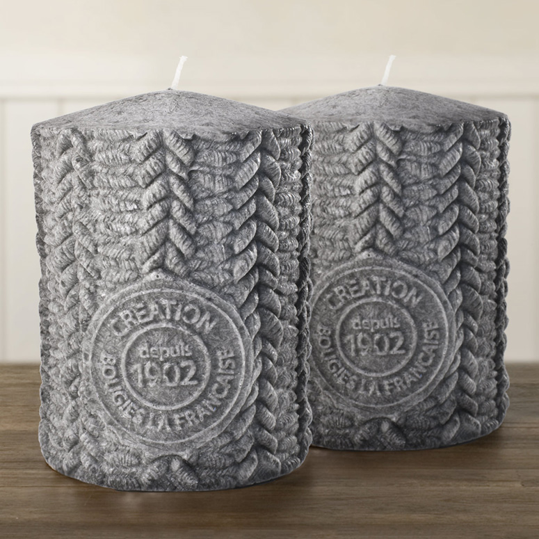 Cable Knit Sweater Pillar Candles