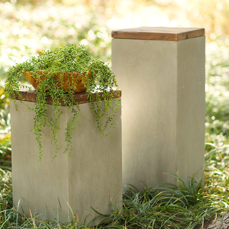 Cement And Reclaimed Wood Box Plant Stands