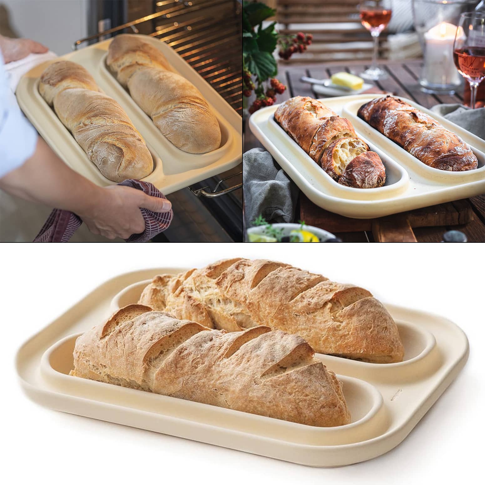 Ceramic Baguette Baker - Water Channel Creates a Heat Dome for Crispy Crusts