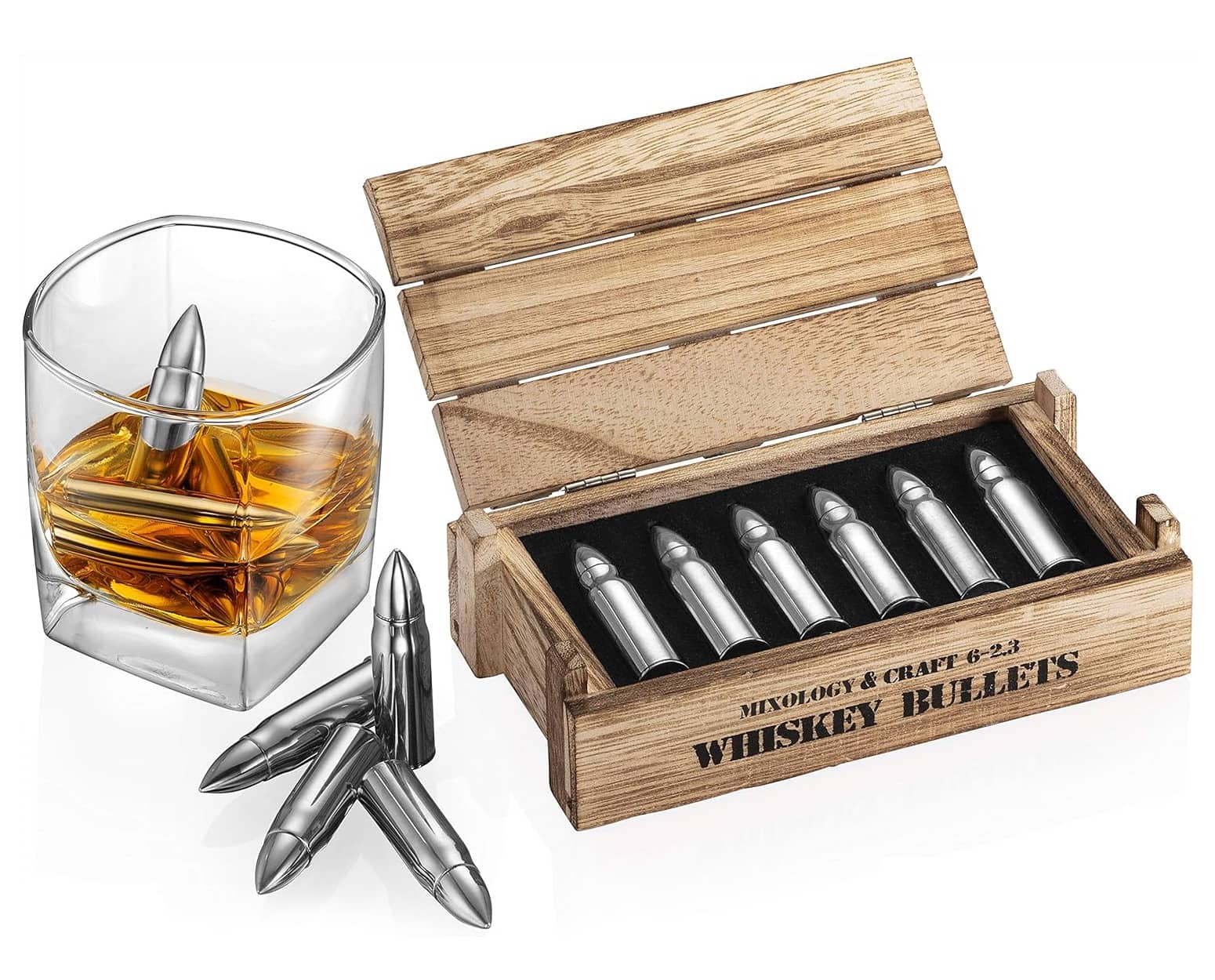 Chilled Whiskey Bullets in a Wooden Ammo Crate