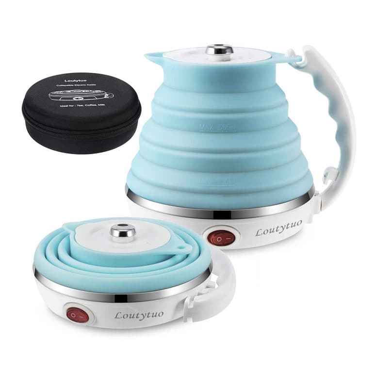 Angmile Foldable Electric Kettle Travel Silicone Collapsible Fast Boil Water Brew Pots Dual Voltage 110V~220V 600ml