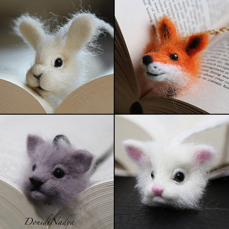 Cute Needle Felted Animal Head Bookmarks