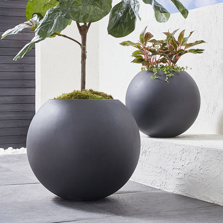 Dark Gray Outdoor Sphere Planters