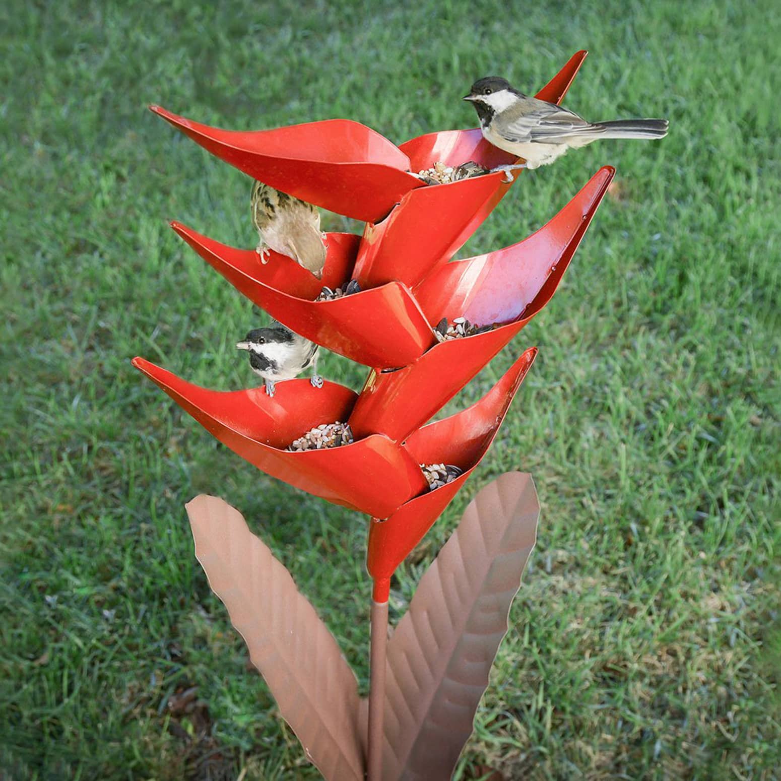 Desert Steel Heliconia Flower Standing Bird Feeder