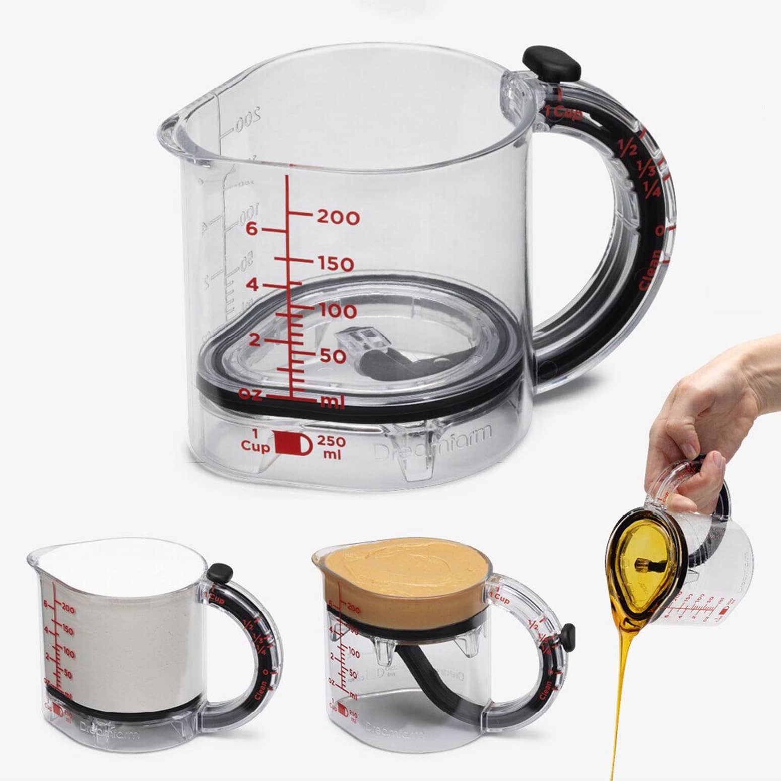 Dreamfarm UpCup - 4-in-1 Measuring Cup with Adjustable Squeegee Base