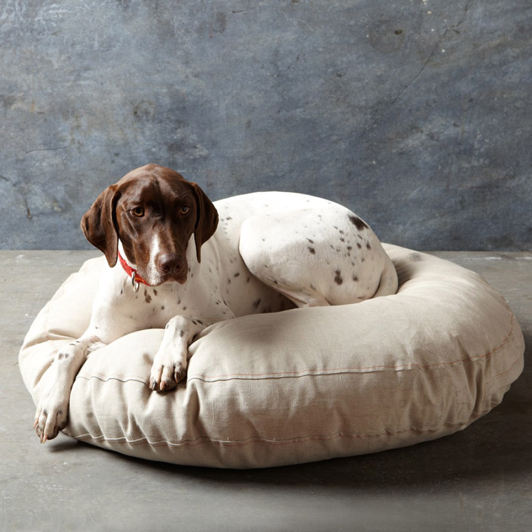 Embroidered French Linen Dog Bed