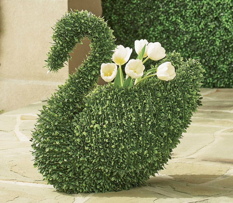 Faux Boxwood Swan Planter