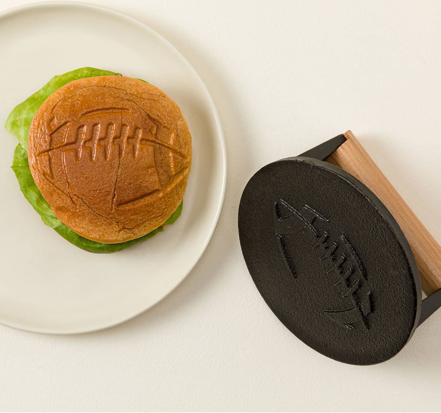 Football Grill Press -  Sear a Football onto Buns, Steaks, Chicken, and More