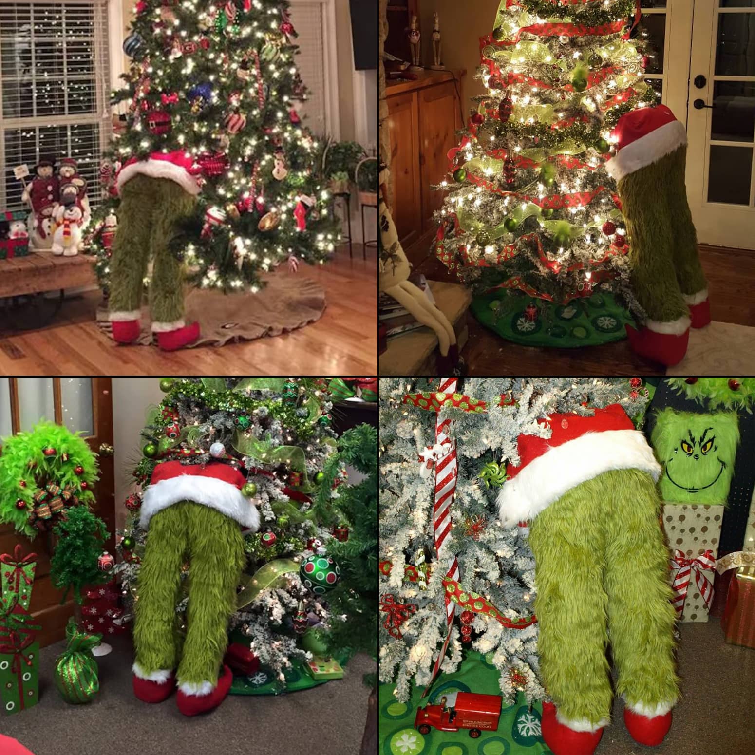 Furry Green Grinch Legs Christmas Tree Illusion