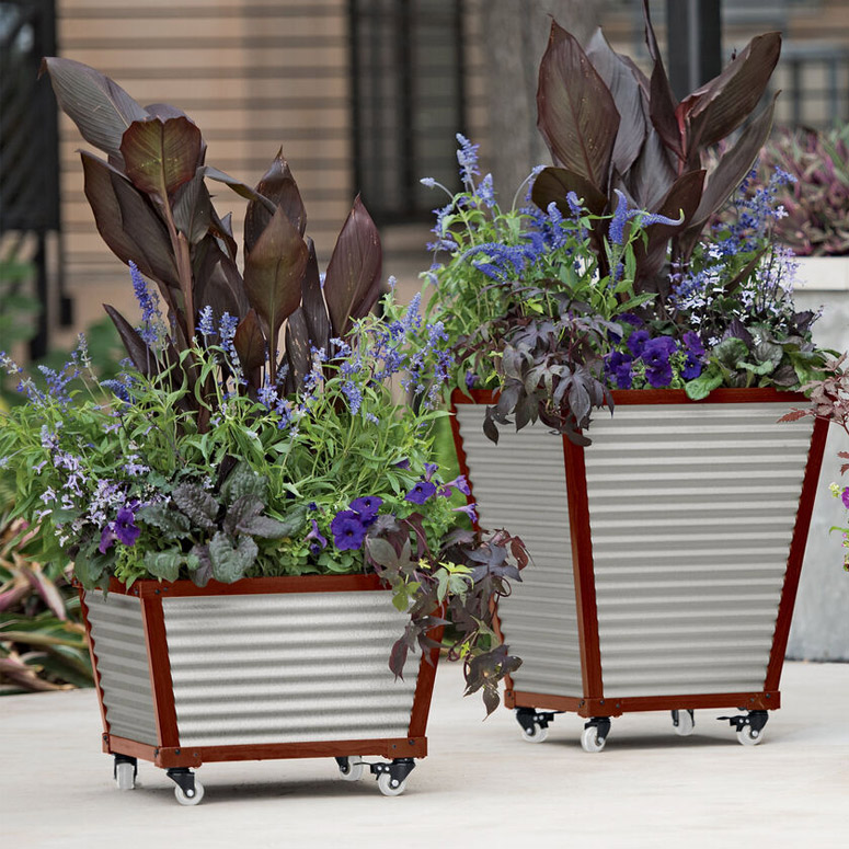 Galvanized Corrugated Metal Self-Watering Planters